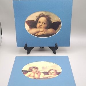Blue Cherub Art Prints, Set of 2